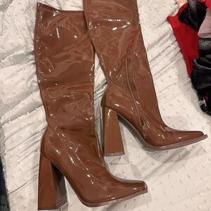 Brown vinyl boots